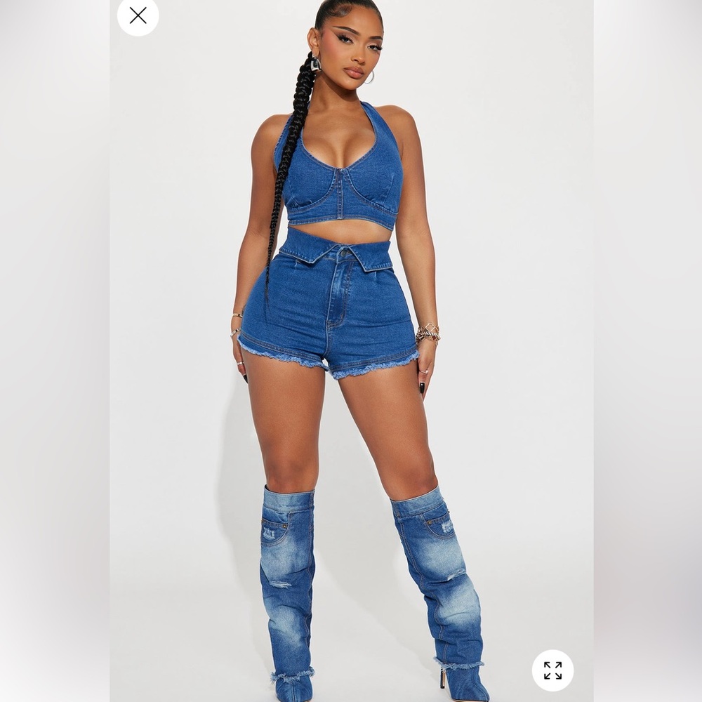 Lose Control Denim Crop Bralet & High-Waist Shorts Set by Fashion Nova